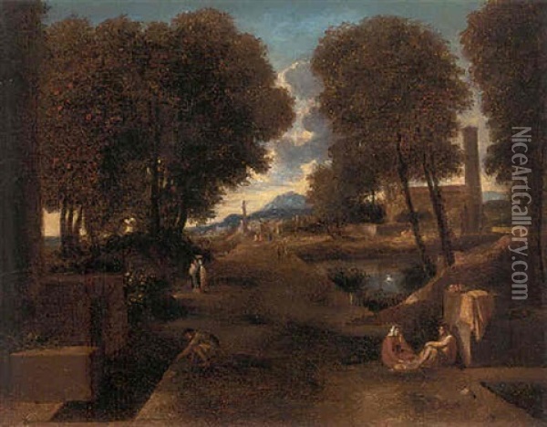 A Landscape With A Roman  Road Oil Painting - Nicolas Poussin