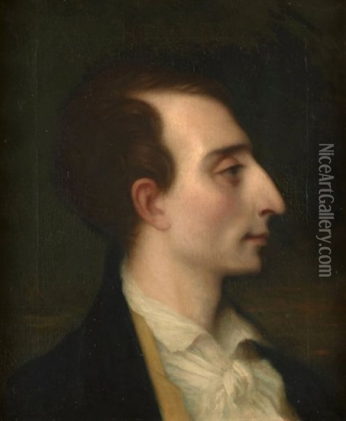 Portrait Du Musicien Louis-joseph-ferdinand Herold De Profil Oil Painting - Antoine Auguste Ernest Hebert