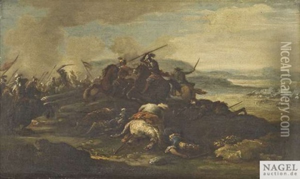 Reiterschlacht In Bergiger Landschaft Oil Painting - Jacques Courtois