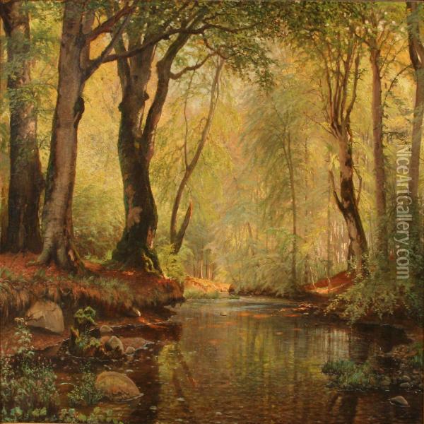 Serpentine Stream In A Spring Forest Oil Painting - Peter Busch