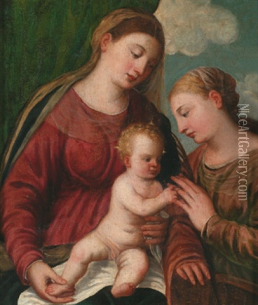 Und Die Mystische Vermahlung Der Hl. Katharina Oil Painting - Jacopo Palma il Vecchio
