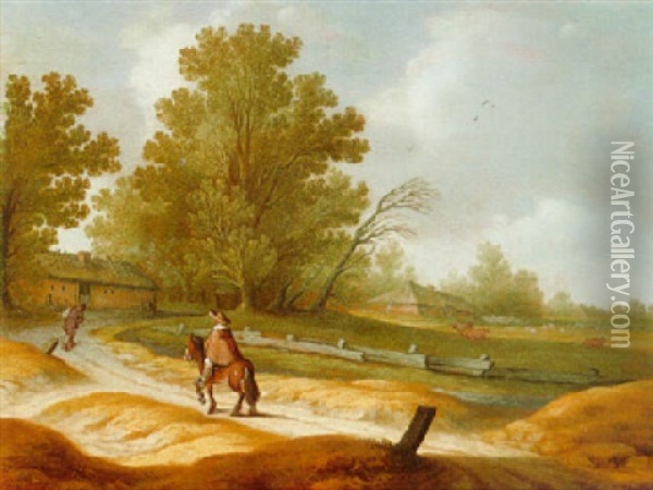 Landschaft Mit Bauernhof Und Einem Reiter Oil Painting - Pieter de Neyn