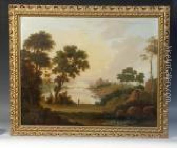 Scottish Loch Scene With Figures Fishing From Boats Oil Painting - Alexander Nasmyth