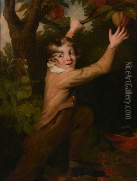 Boy Stealing Fruit Oil Painting - James Sant