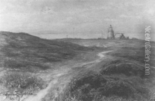 Coastal Landscape With Lighthouse Oil Painting - Franz Hoffmann-Fallersleben