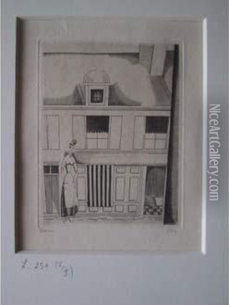 La Boutique De La Charcutiere /the Pork Butcher's Wife Outside Her Shop. 1923 Oil Painting - Jean Emile Laboureur