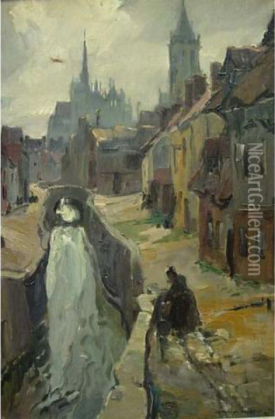 La Cathedrale D Amiens Vue Du Quartier Saint Leu Oil Painting - Emmanuel Marcel-Laurent