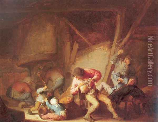 Drinking Figures and Crying Children 1634 Oil Painting - Adriaen Jansz. Van Ostade