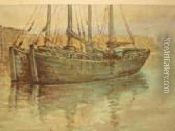 Moored Fishing Boats Oil Painting - Herbert Menzies Marshall