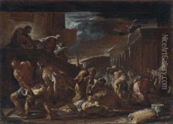 Victims Of The 1656 Plague In Naples - A Bozzetto Oil Painting - Mattia Preti