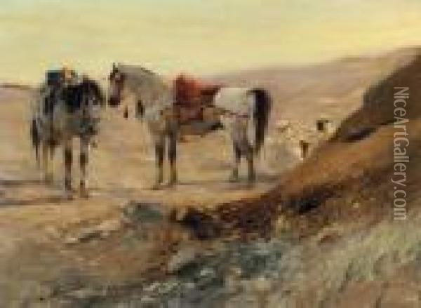 Kurze Rast (halt In The Desert) Oil Painting - Wilhelm Kuhnert