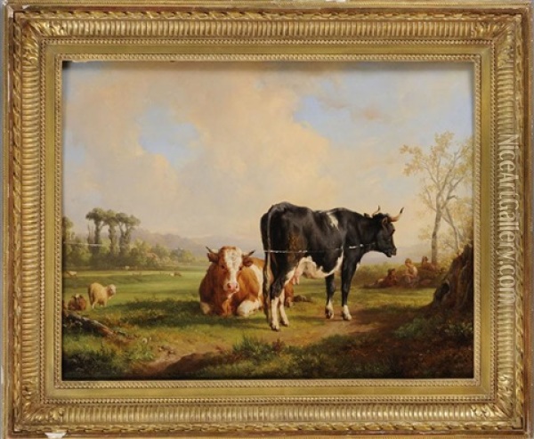 Shepherd With His Flock Oil Painting - Jacques Raymond Brascassat