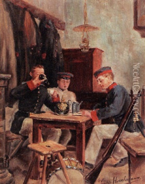 Soldiers Having A Drink Oil Painting - Sophie Wilhelmina Hirschmann