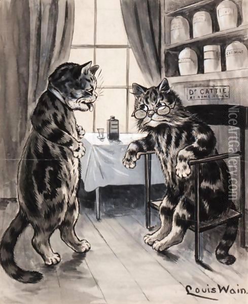In The Doctor's Consulting Room Oil Painting - Louis Wain