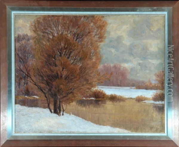 Winterliche Flusslandschaft Oil Painting - Carl Friedrich Felber