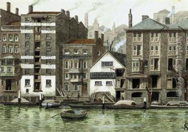 Paul's Wharf, Seen From Bankside, Southwark Oil Painting - James Lawson Stewart