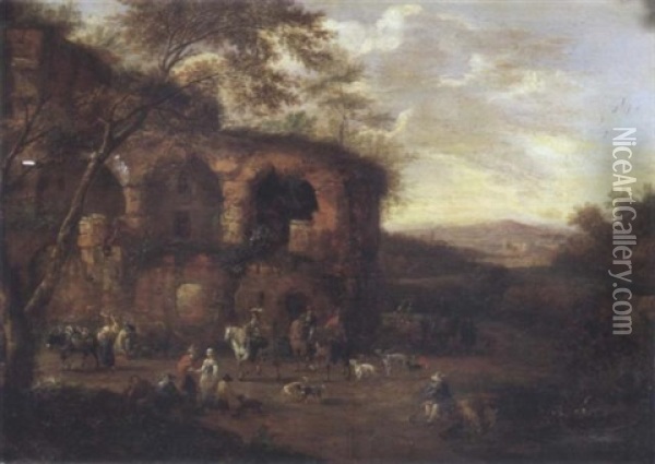 Cavaliers Dans Un Paysage Aux Ruines Oil Painting - Adriaen Frans Boudewyns the Elder