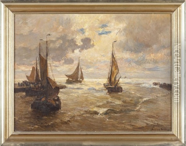 Harbor Oil Painting - German Grobe