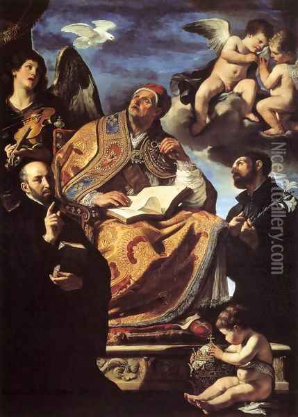 St Gregory the Great with Sts Ignatius and Francis Xavier Oil Painting - Guercino