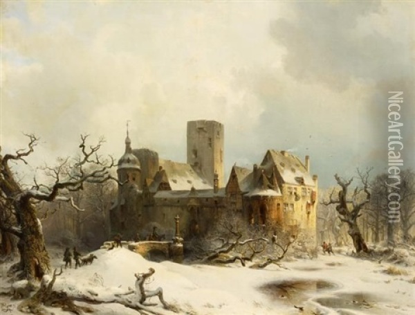 Burg In Winterlandschaft Oil Painting - Carl Hilgers