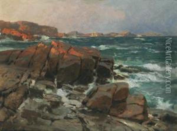 Waves Breaking On The Norwegian Coast Oil Painting - Otto Sinding