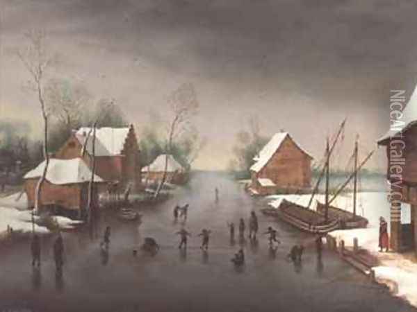 Winter Landscape with Figures Oil Painting - George E. Hamilton