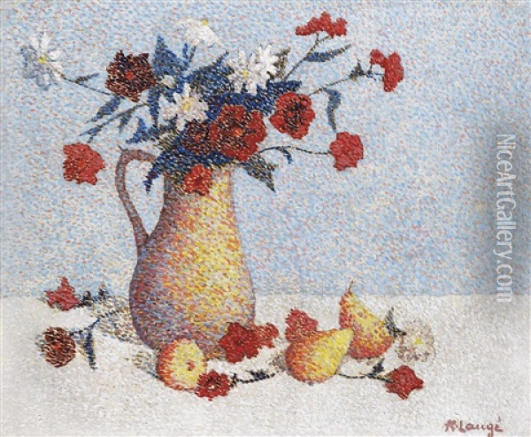 Nature Morte Au Bouquet Et Aux Poires Oil Painting - Achille Lauge