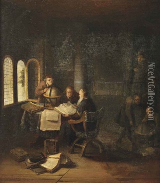 Scholars In A Study With Books And Globes Oil Painting - Jacob van Spreeuwen