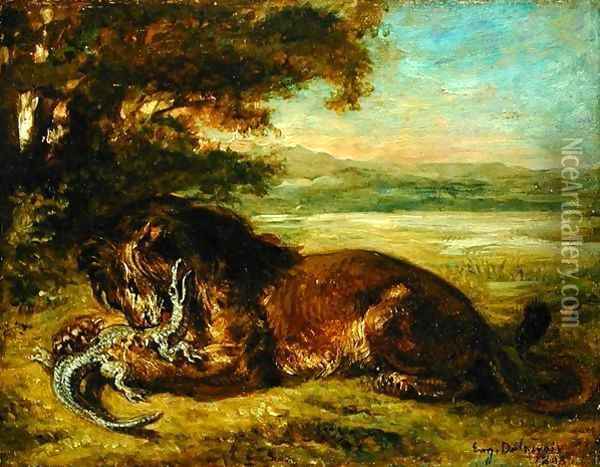 Lion and Alligator 1863 Oil Painting - Eugene Delacroix