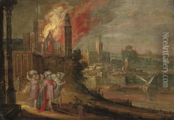 Lot And His Family Fleeing The Burning Sodom Oil Painting - Frans II Francken