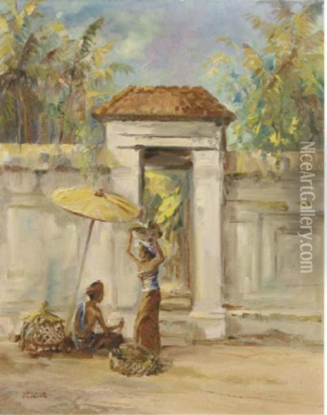 Man And Woman By A Gate Oil Painting - Ronald Frijling