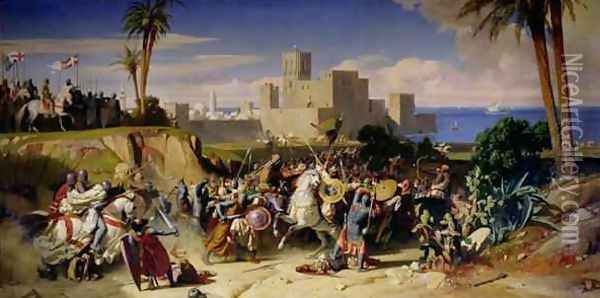 The Taking of Beirut by the Crusaders in 1197 Oil Painting - Alexandre-Jean-Baptiste Hesse