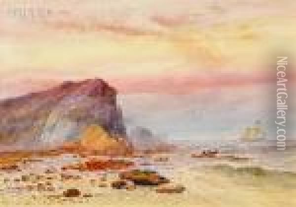 The Rocky Coast At Sunset Oil Painting - Henry Earp
