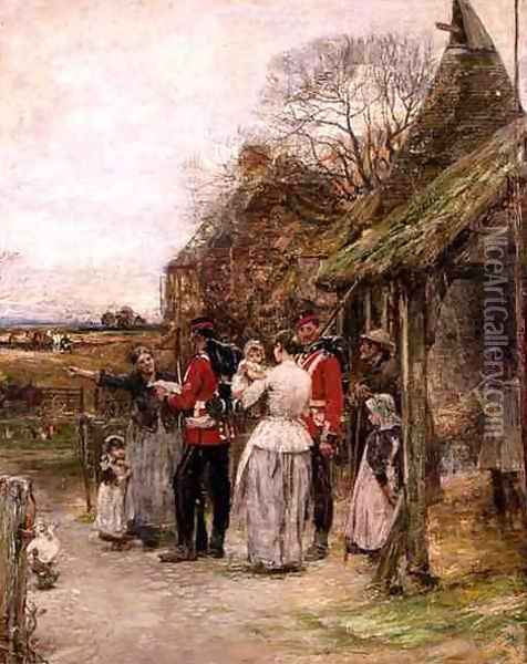 Soldiers with a Family Before a Cottage Oil Painting - John Robertson Reid