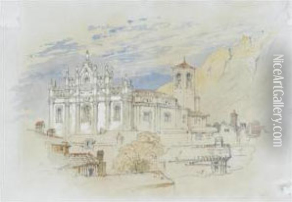 An Italian Church Oil Painting - John Ruskin