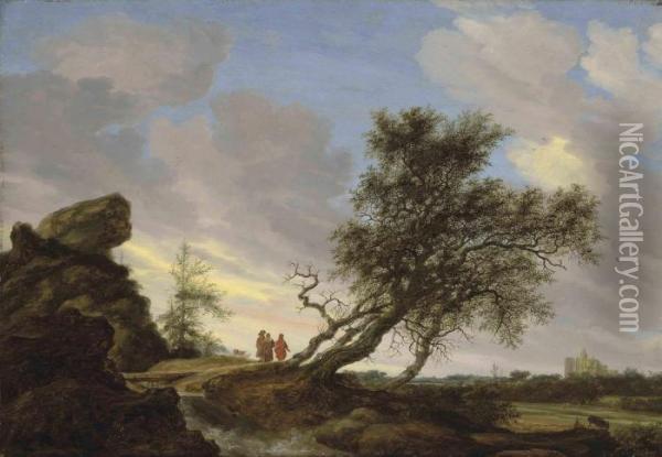 An Extensive Landscape With The Road To Emmaus Oil Painting - Salomon van Ruysdael