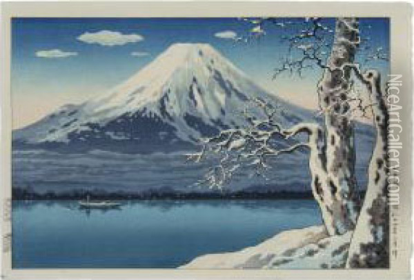 Lake Yamanaka Oil Painting - Tsuchiya Koitsu