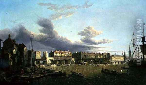 View of Old London Bridge as it was in 1747 2 Oil Painting - John Paul