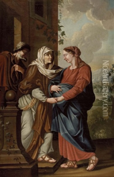Heimsuchung Mariens, (maria, Elisabeth Und Zacharias) Oil Painting - Johann Loexhaller