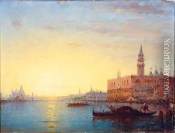 Sonnenuntergangam Canale Grande In Venedig, Rechts Der Dogenpalast Oil Painting - Charles Clement Calderon