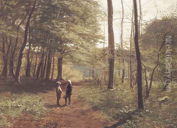 A Walk in the Forest Oil Painting - Niels Christian Hansen