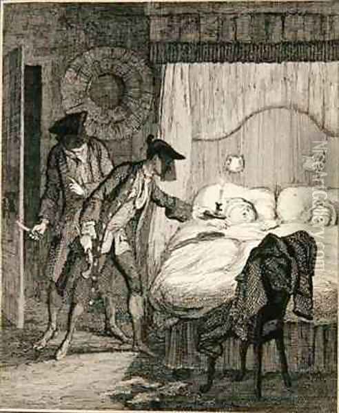 Jack and his accomplice Blueskin rob Mr Wood and his wife in their bedroom Oil Painting - George Cruikshank I