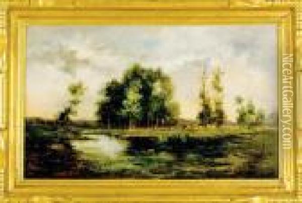 Pond In Landscape Oil Painting - Bruce Crane