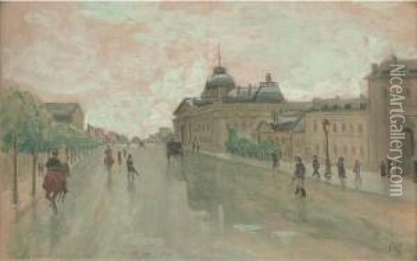 After The Rain, Outside The Ecole Militaire, Paris Oil Painting - Edward Molyneux