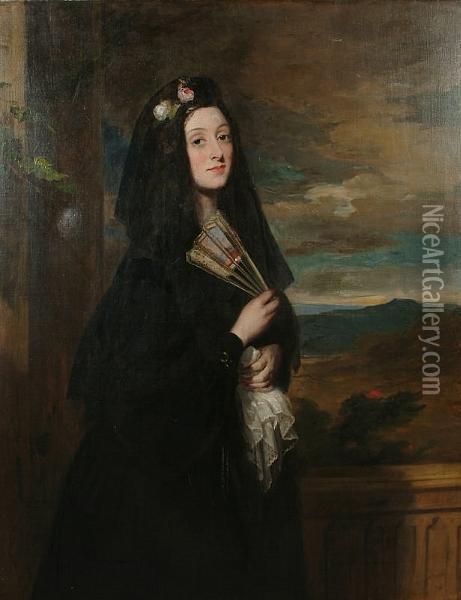 Portrait Of Emily, Wife Of Carteret John William Ellis Oil Painting - John Hollins