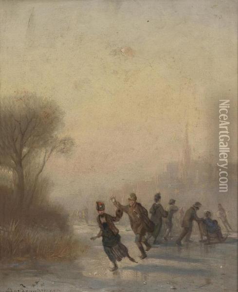 Ice Skaters Oil Painting - August Albert Zimmermann