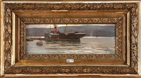 Cargo A L'ancre Oil Painting - Giuseppe Miceu