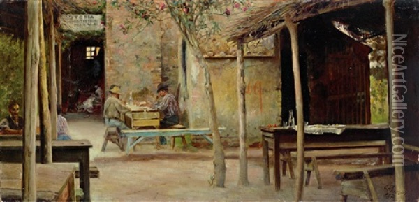 Interior Of An Osteria Oil Painting - Giuseppe Ferrari