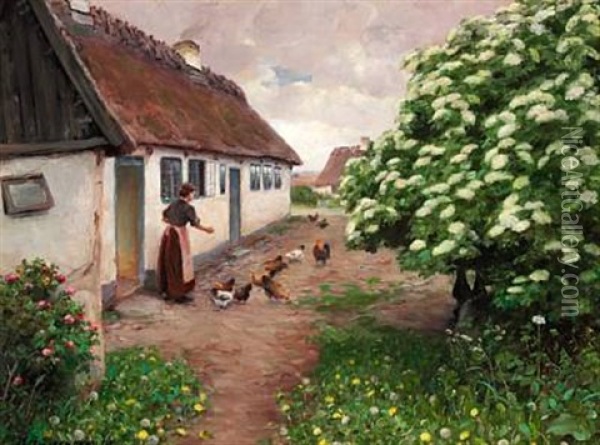 Sommermorgen - Honsene Fodres Oil Painting - Hans Andersen Brendekilde
