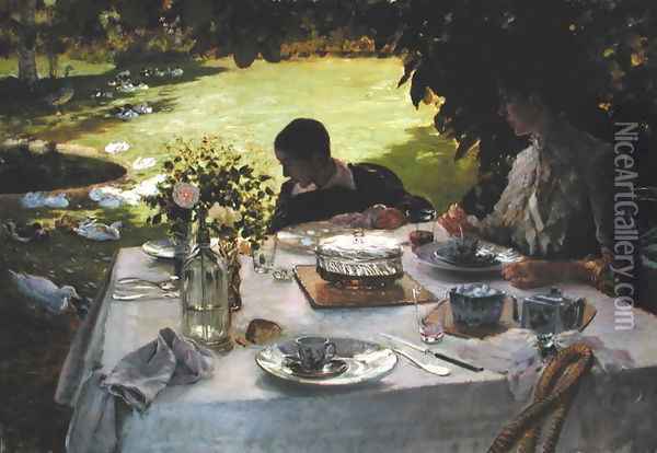 Breakfast in the Garden, 1883 Oil Painting - Giuseppe de Nittis